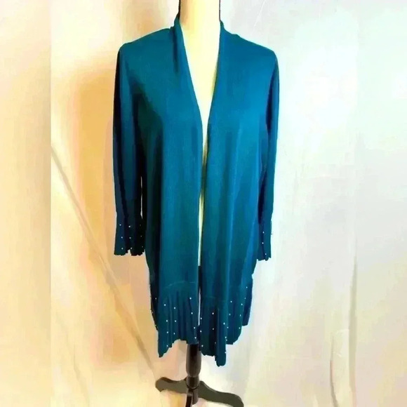 NWT! Chico Women's Blue Cardigan with Pearl accents (Size 3/XL) - Picture 1 of 10